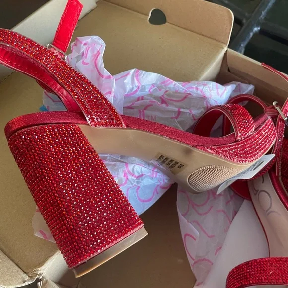 Sugar Red Crystal Block Heel Sandals - Picture 3 of 3